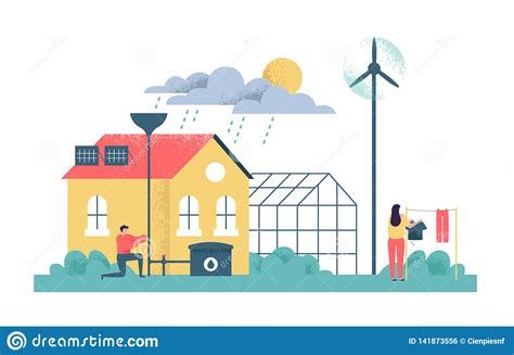 Green Eco Friendly Sustainable House And People Stock Vector ...