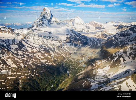 Switzerland Canton Of Valais Zermatt Matterhorn 4478m Aerial