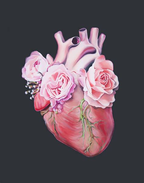 Floral Heart Ii Anatomy Heart Print Of Oil Painting