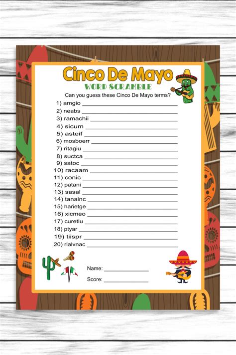 Cinco De Mayo Word Scramble Game Printable Kids Activity Sheet
