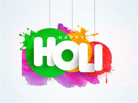 Premium Vector White Happy Holi Font With Brush Effect Colorful Round