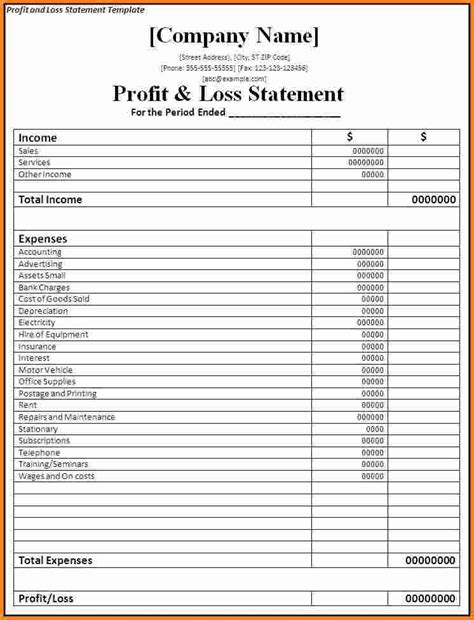 Simple Profit And Loss Statement Excel