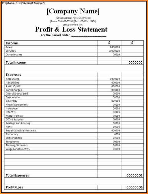 Profit And Loss Statement Excel Format Excel Templates