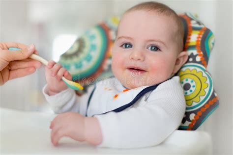 Cute Baby Eating Puree Stock Photo Image Of Affectionate 44699192