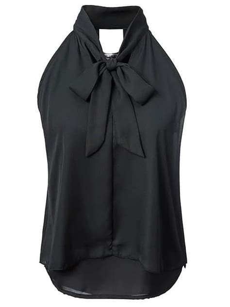 black knotted double layer chiffon blouse shein sheinside