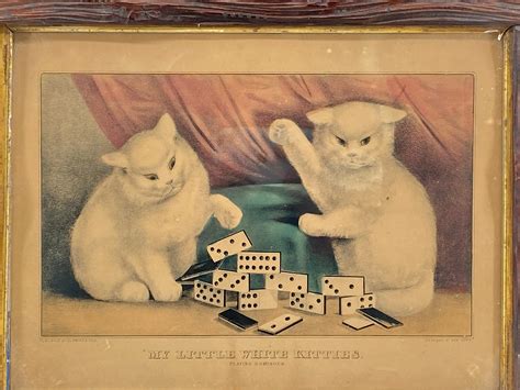 Lot Currier And Ives My Little White Kitties Hand Colored Lithograph