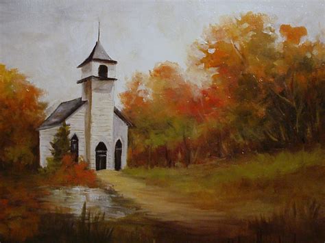 Contemporary Artists Of Texas Church In The Autumn Landscape Barbara