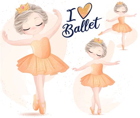 Cute Girl Ballerina Clipart With Watercolor Illustration