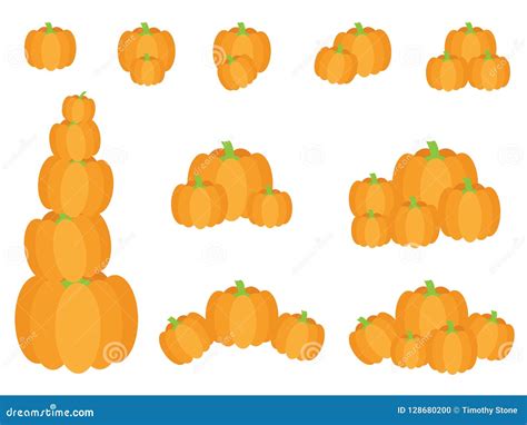 Vector Set Of Pumpkins In Various Groups Stock Vector Illustration Of