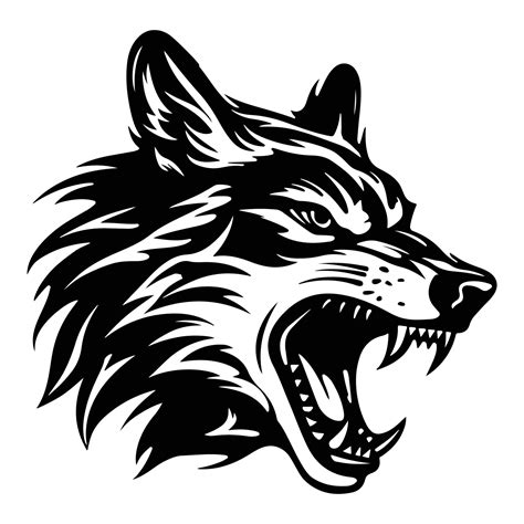 Enojado Lobo Cara Lado Lobo Mascota Logo Lobos Negro Y Blanco Animal