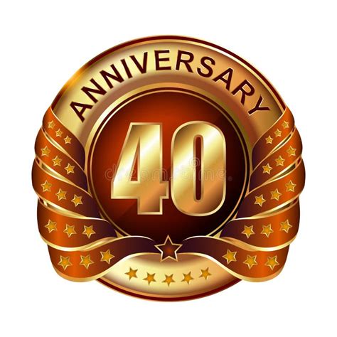 40 Years Anniversary Golden Label With Ribbon Stock Illustration