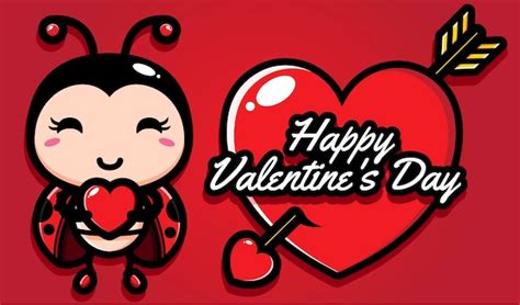 Premium Vector Cute Ladybug With Happy Valentine Day Greetings