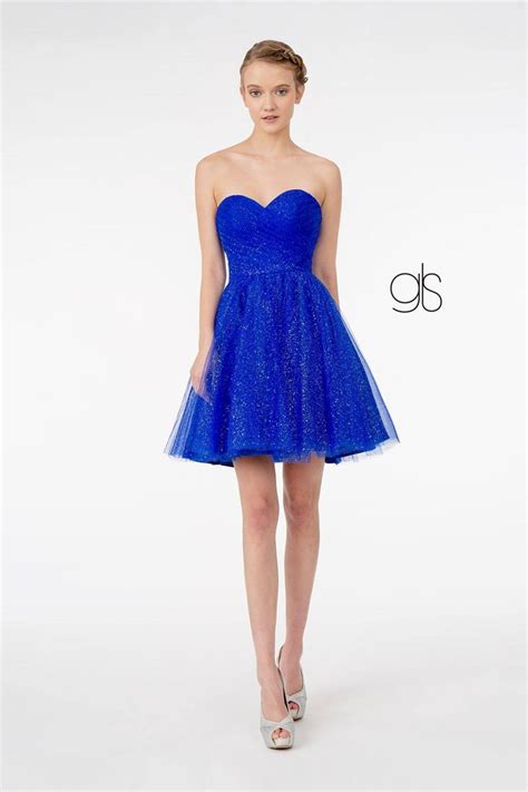 Short Strapless Glitter Dress With Corset Back By Elizabeth K GS XS Royal Blue Glitter