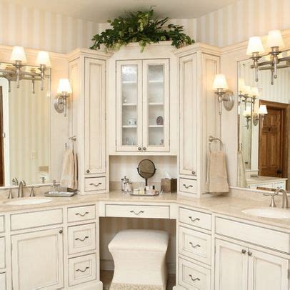 Vanities that fit into corners tend to take up less space than traditional rectangular alternatives. Corner Vanities Design Ideas, Pictures, Remodel, and Decor ...