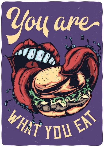 Дизайн иллюстрация большой рот ест большой гамбургер Бесплатно векторы