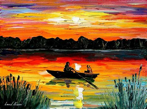 While oil paintings probably jump to mind when thinking amount landscapes, artists have long incorporated numerous other techniques. Sunset Over The Lake Painting by Leonid Afremov