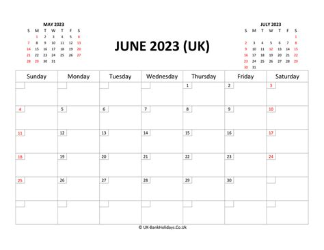 Download Printable Uk Calendar June 2023
