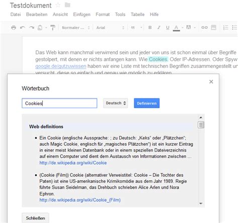 Schneller Ninja-Tipp für Google Docs: Definition nachschlagen
