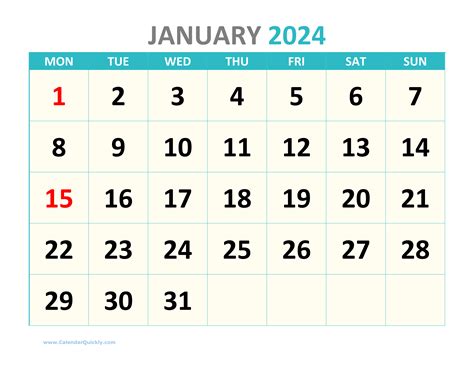 Monthly Calendar 2024 Printable