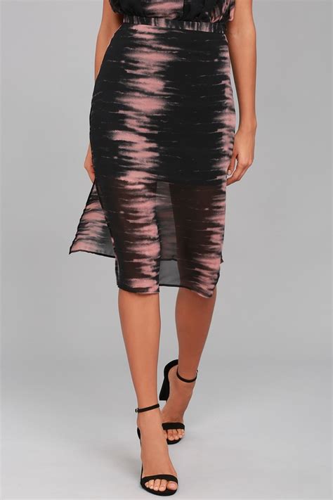 cute pink and black print skirt print midi skirt lulus