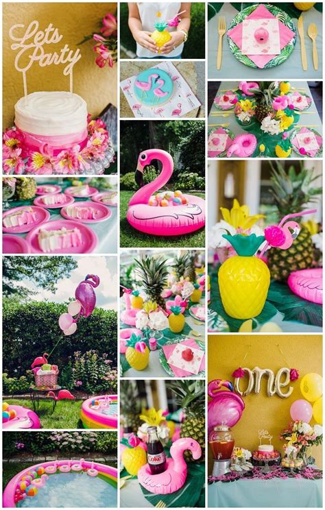 • pink paris party | diy party ideas. First Birthday Party with Flamingo and Pineapple Theme ...
