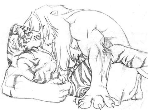Rule 34 Anthro Feline Grisser Lion Male Mammal Sketch Tiger Yaoi