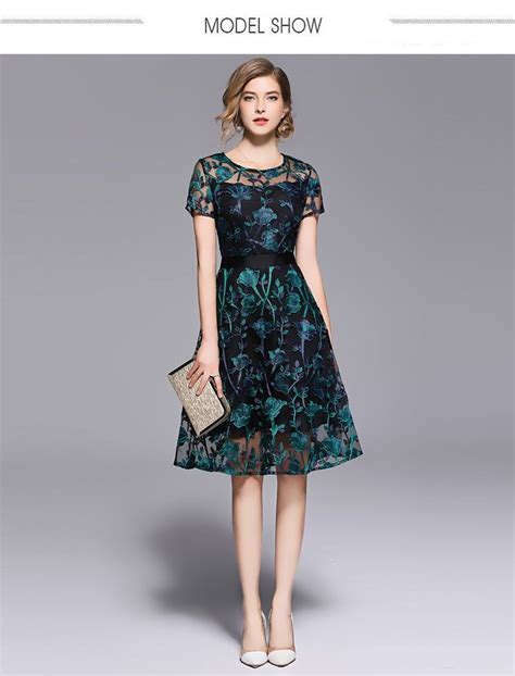 Floral Embroidery Knee Length A Line Dress Casual Dresses For Women