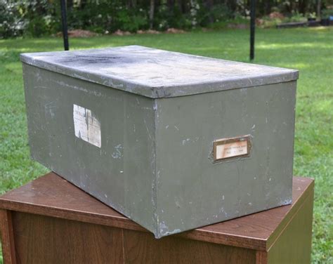 Vintage Large Metal File Box Drawer With Lid Military Green Rustic Storage Industrial Home Decor