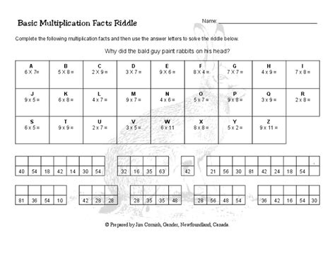 Basic Multiplication Facts Riddle Lesson Plan For 4th 6th Grade