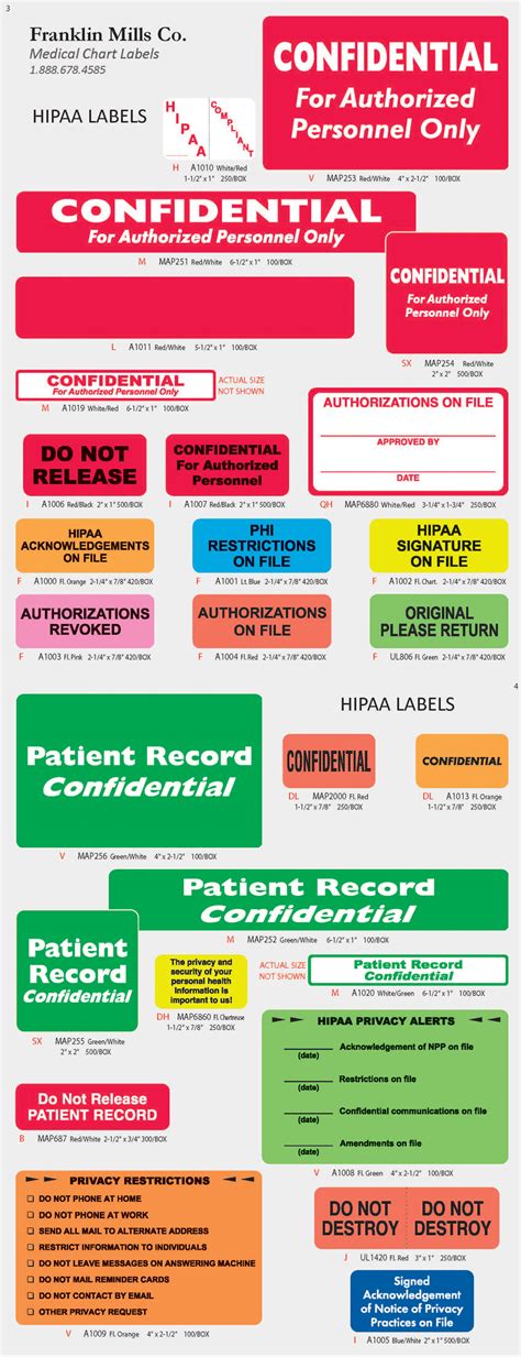 Medical Hipaa Chart Labels Confidential Patient Privacy Labels