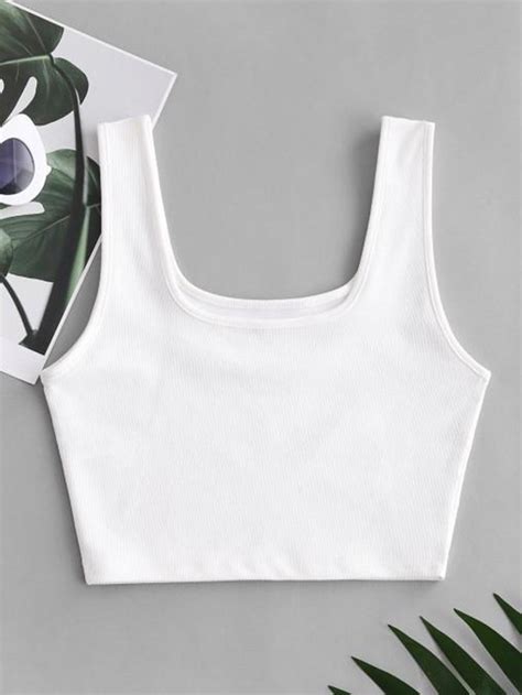 2020 Plain Ribbed Cropped Tank Top White M In Tank Tops And Camis Online