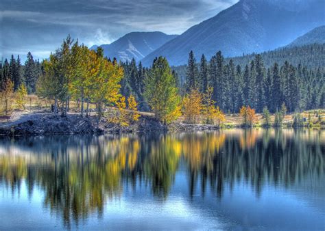 Canmore Alberta Canada Forests Mountains Lake Autumn Scenery