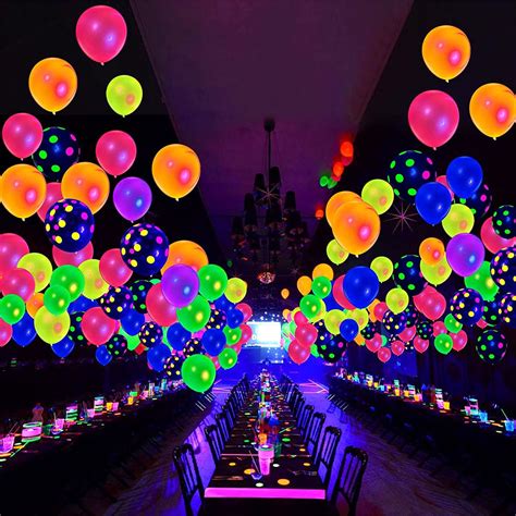 Toorise 90pc Polka Dot Fluorescent Balloons 12” Uv Neon Balloons Glow