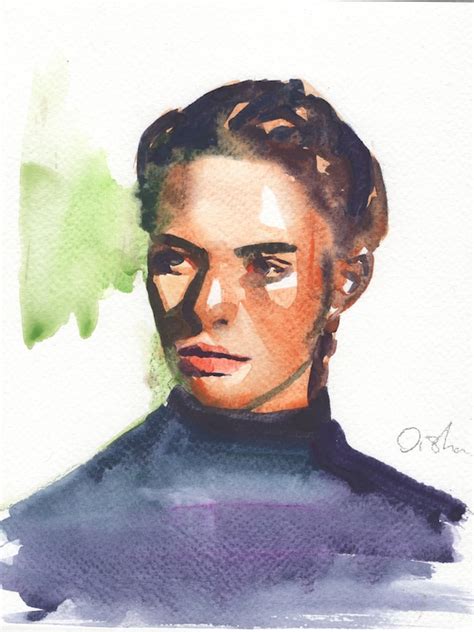 Original Watercolor Portrait Painting Minimalist Watercolor Art
