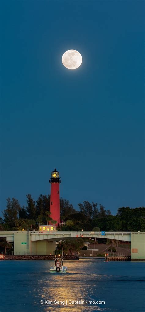 Full Moonrise Over Jupiter Lighthouse Vertical Tall Photo Hdr