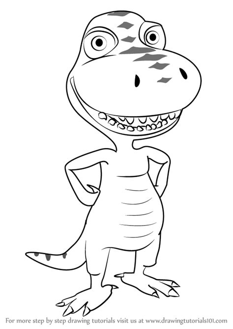 Clip art black and white train. Step by Step How to Draw Buddy Tyrannosaurus from Dinosaur ...