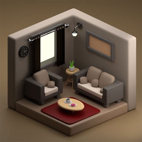 3d модель комнаты On Behance