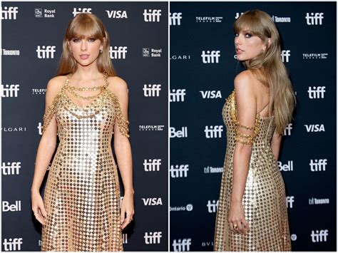 Taylor Swift Dazzled In A Gold Sequin Gown With Layers Of Chains On The