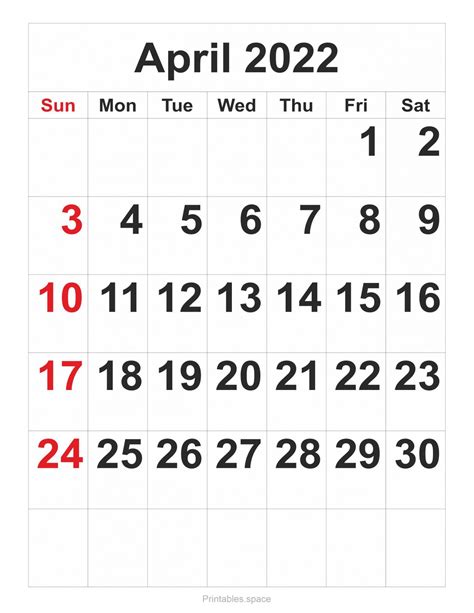 April 2022 Calendar Free Printables