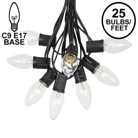 Clear C9 Outdoor String Light Set On Black Wire Novelty Lights Inc