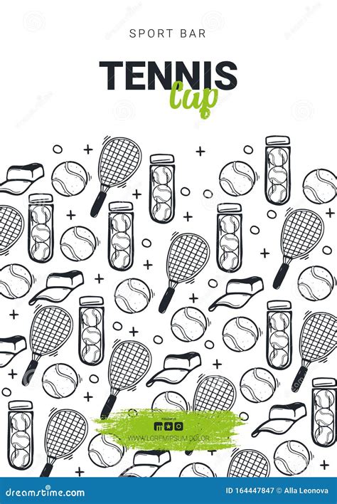 Tennis Banner With Hand Draw Doodle Background Stock Vector