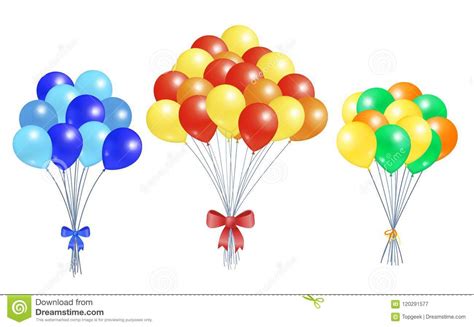 Collection Bunches Of Helium Colorful Air Balloons Stock Vector