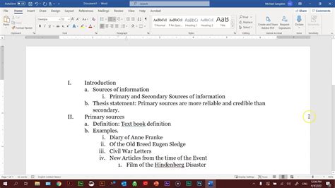 Creating An Outline For An Essay Or Research Paper In Ms Word Youtube