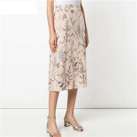 Butterfly Flower Print Silk High Waist A Line Midi Skirt Power Day Sale