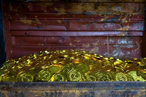 Stacking Gold Coin In Treasure Chest Stock Image Image Of Ancient