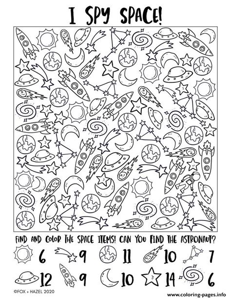 I Spy Space Univers Coloring page Printable