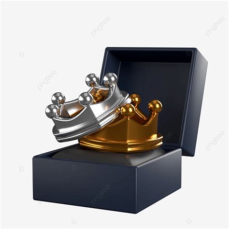 3d Crown Couple King Queen Gold Silver On Majesty Display Box Gold Crown Queen Png