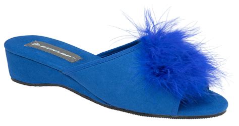ladies womens wedge slippers dunlop feather pom pom faux suede mules heel shoes ebay