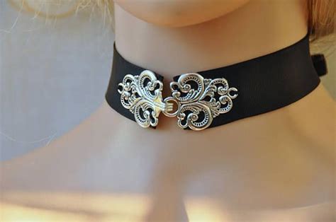 Black GOTHIC COLLAR Corset Choker Victorian Black And Silver Etsy UK