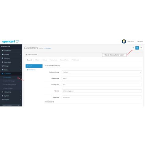 Opencart Admin View Customer Orders